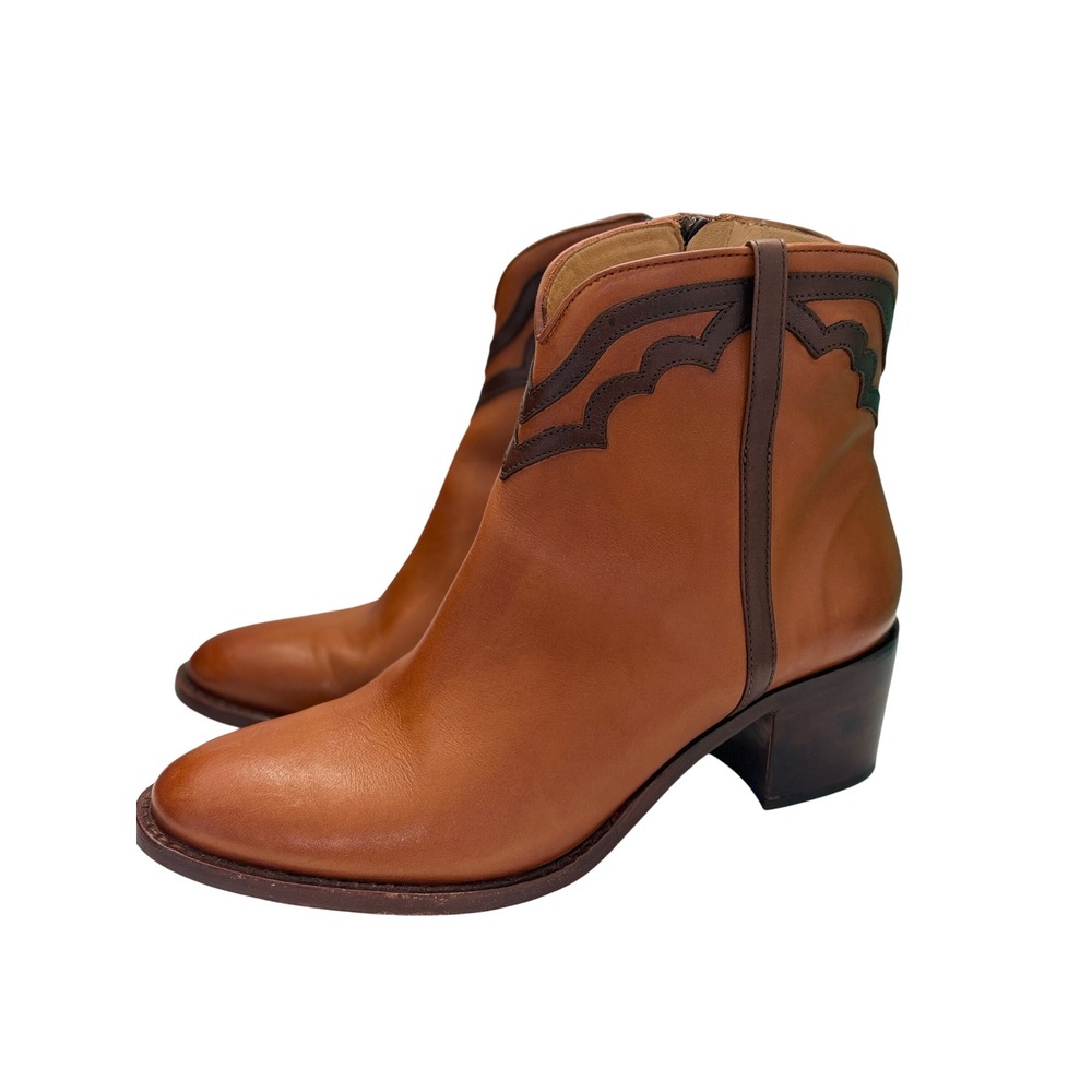 Lucchese Womens BL7040 Tan Brown Leather Western Ankle Boots Size 8.5B